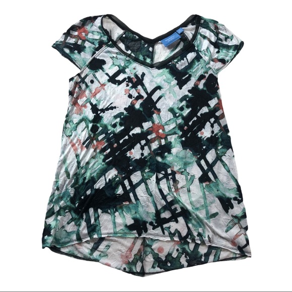 Simply Vera by Vera Wang 📌size Xs green orange & black shirt sleeve vneck shirt - Picture 1 of 4